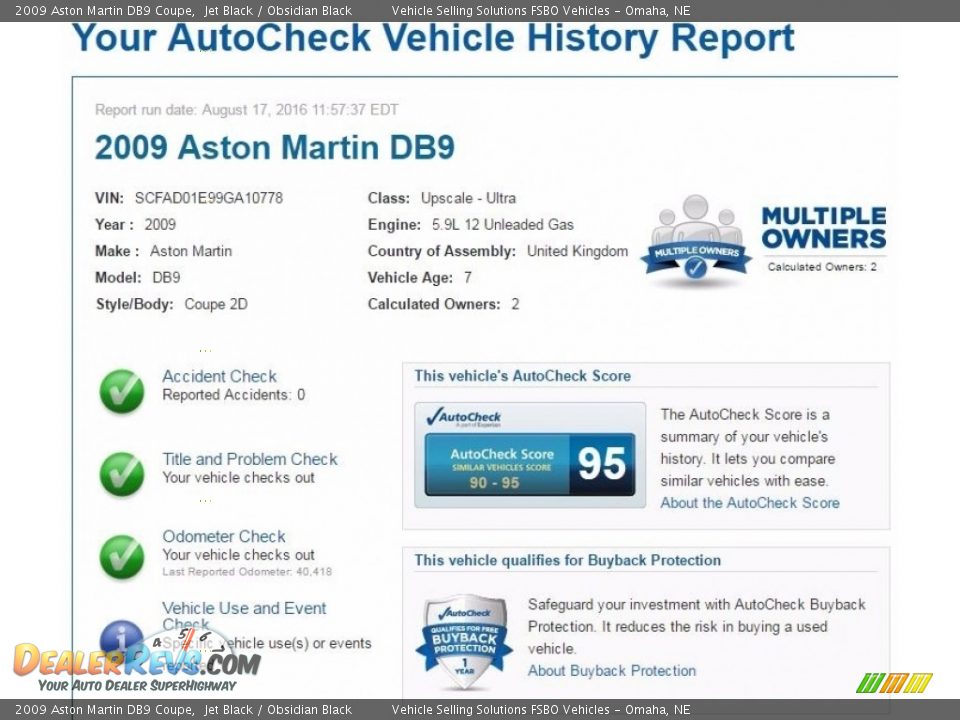 Dealer Info of 2009 Aston Martin DB9 Coupe Photo #2