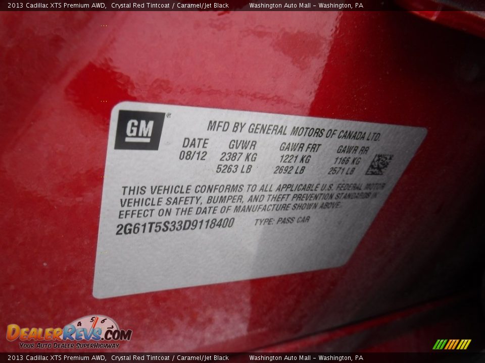 2013 Cadillac XTS Premium AWD Crystal Red Tintcoat / Caramel/Jet Black Photo #29