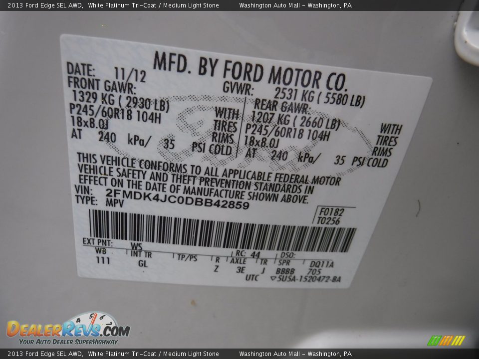 2013 Ford Edge SEL AWD White Platinum Tri-Coat / Medium Light Stone Photo #24
