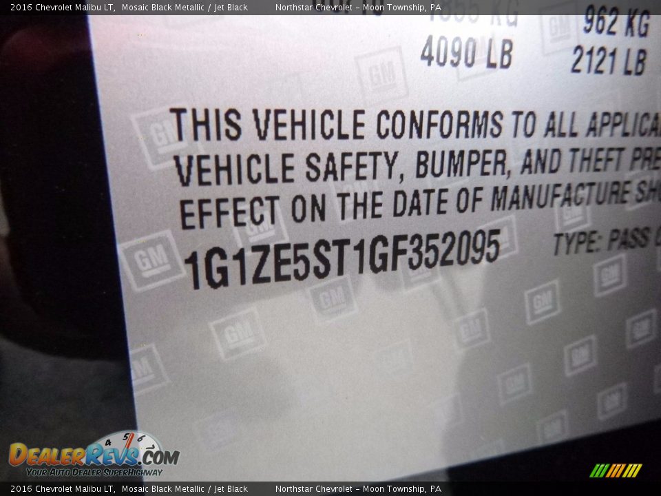 2016 Chevrolet Malibu LT Mosaic Black Metallic / Jet Black Photo #15