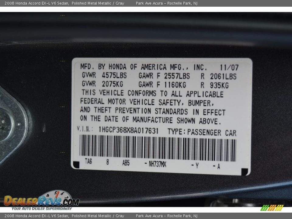 2008 Honda Accord EX-L V6 Sedan Polished Metal Metallic / Gray Photo #34
