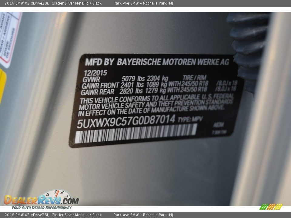 2016 BMW X3 xDrive28i Glacier Silver Metallic / Black Photo #34