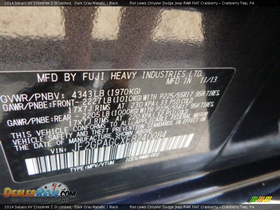 2014 Subaru XV Crosstrek 2.0i Limited Dark Gray Metallic / Black Photo #15