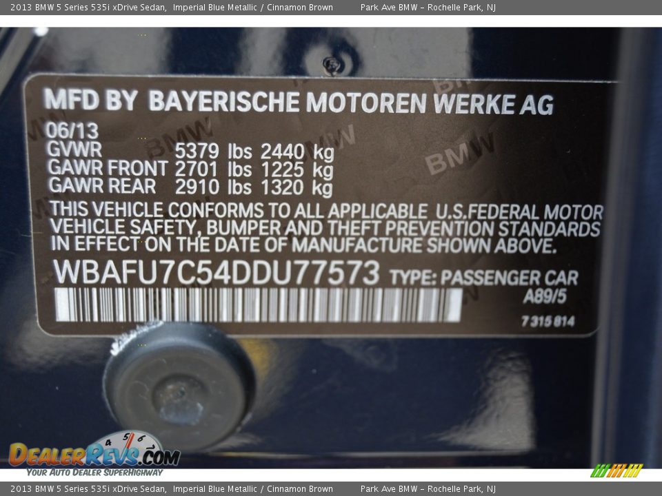 2013 BMW 5 Series 535i xDrive Sedan Imperial Blue Metallic / Cinnamon Brown Photo #33