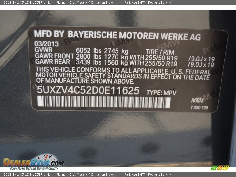 2013 BMW X5 xDrive 35i Premium Platinum Gray Metallic / Cinnamon Brown Photo #33