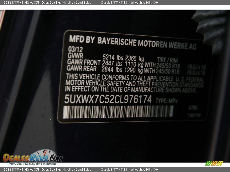 2012 BMW X3 xDrive 35i Deep Sea Blue Metallic / Sand Beige Photo #22