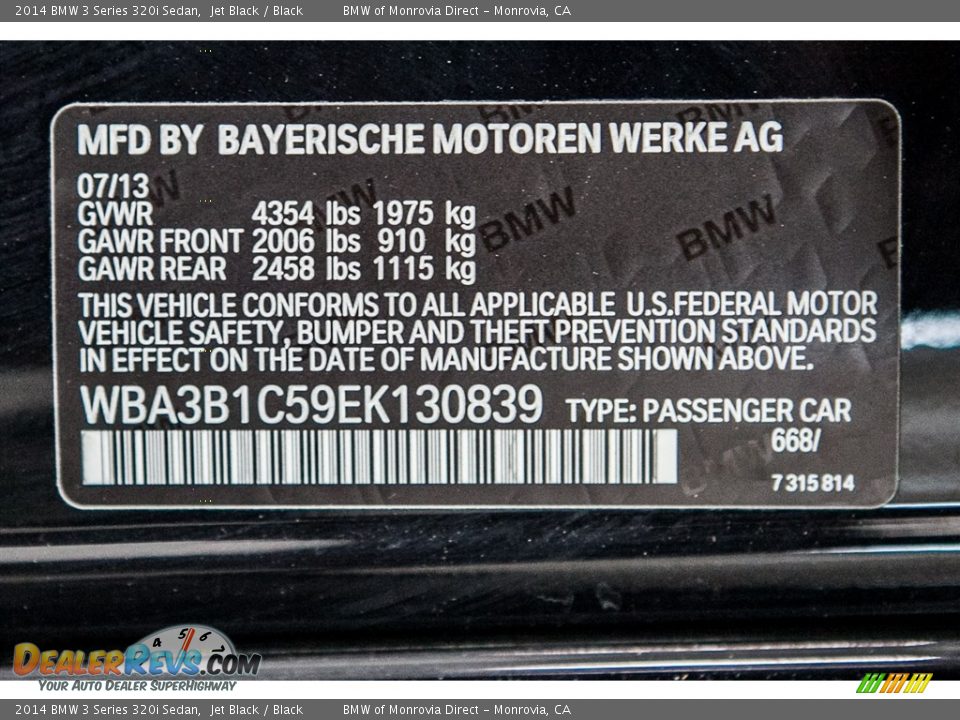 2014 BMW 3 Series 320i Sedan Jet Black / Black Photo #21