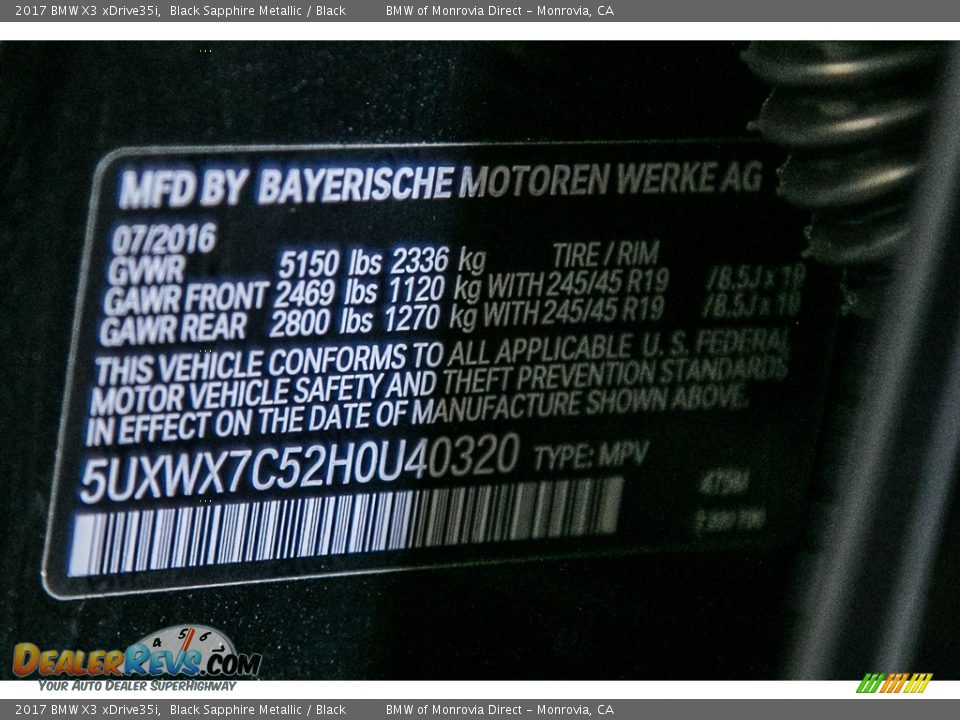 2017 BMW X3 xDrive35i Black Sapphire Metallic / Black Photo #7