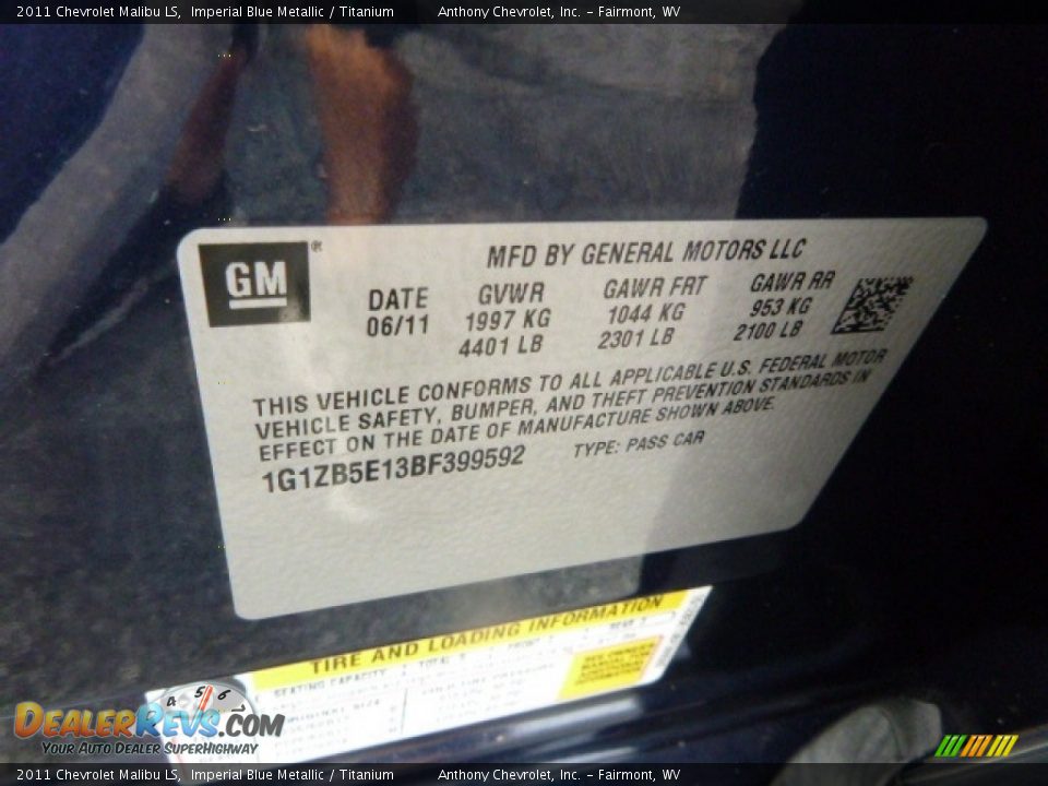 2011 Chevrolet Malibu LS Imperial Blue Metallic / Titanium Photo #15