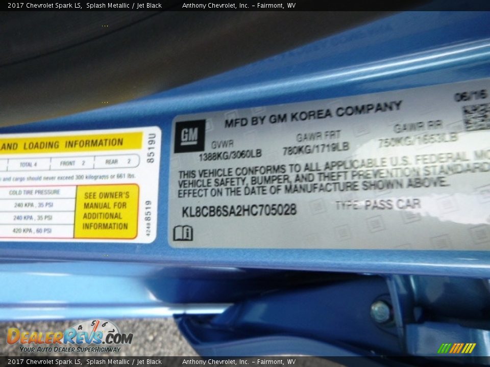 2017 Chevrolet Spark LS Splash Metallic / Jet Black Photo #14