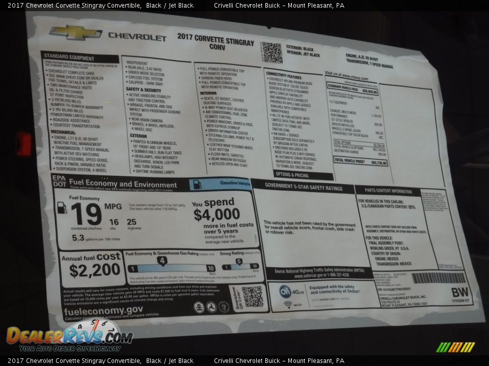 2017 Chevrolet Corvette Stingray Convertible Window Sticker Photo #14