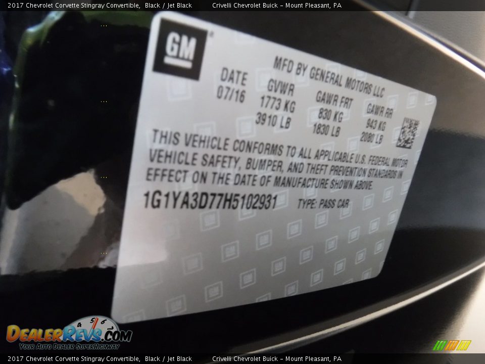 2017 Chevrolet Corvette Stingray Convertible Black / Jet Black Photo #30