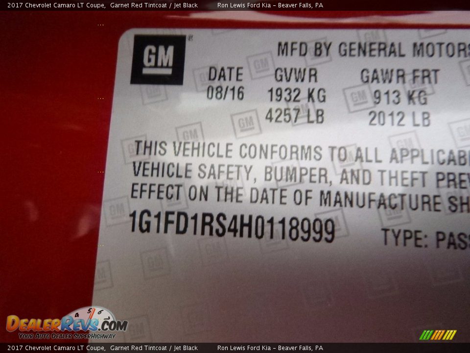 2017 Chevrolet Camaro LT Coupe Garnet Red Tintcoat / Jet Black Photo #14
