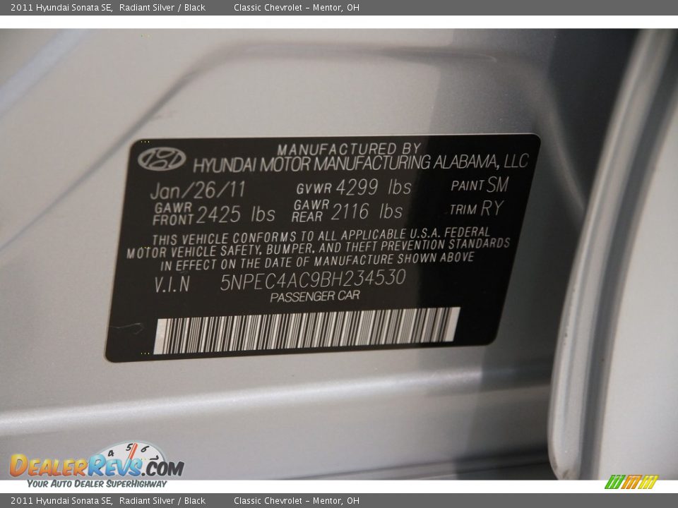 2011 Hyundai Sonata SE Radiant Silver / Black Photo #17