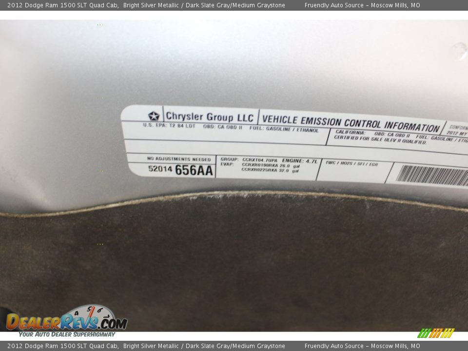 2012 Dodge Ram 1500 SLT Quad Cab Bright Silver Metallic / Dark Slate Gray/Medium Graystone Photo #36