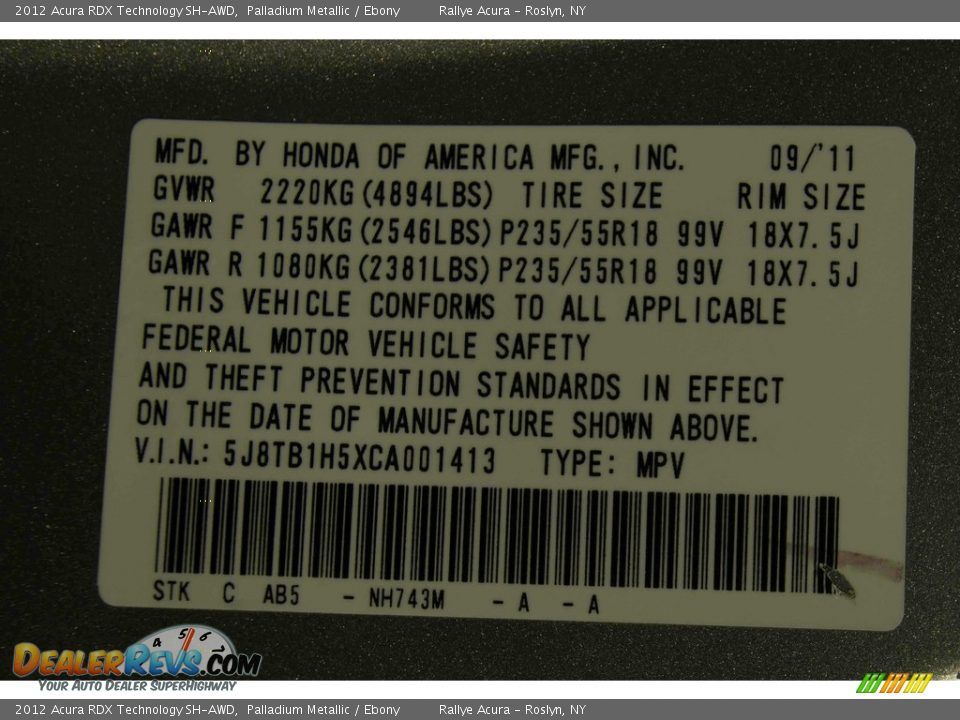 2012 Acura RDX Technology SH-AWD Palladium Metallic / Ebony Photo #20