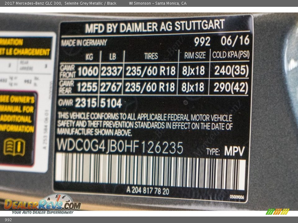 Mercedes-Benz Color Code 992 Selenite Grey Metallic