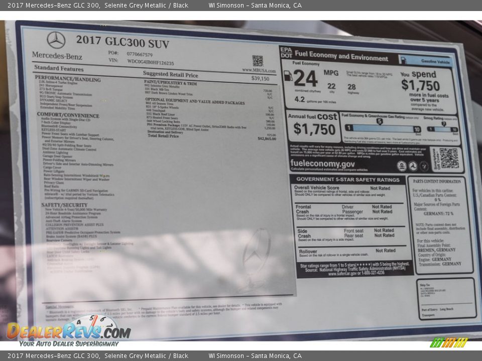 2017 Mercedes-Benz GLC 300 Window Sticker Photo #11