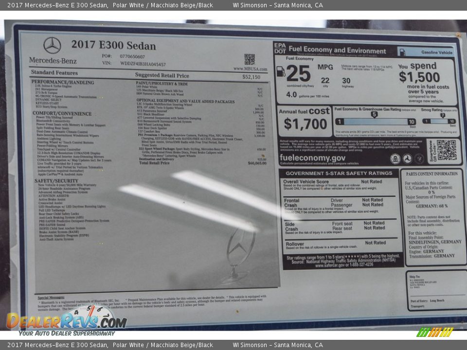 2017 Mercedes-Benz E 300 Sedan Polar White / Macchiato Beige/Black Photo #11