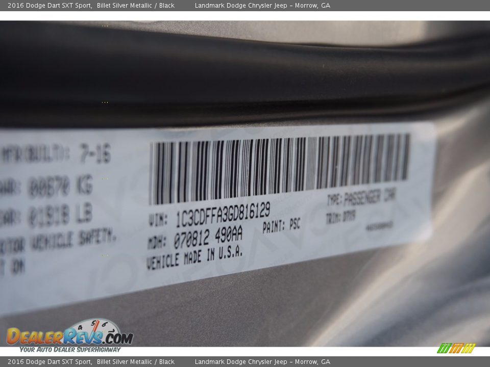 2016 Dodge Dart SXT Sport Billet Silver Metallic / Black Photo #7