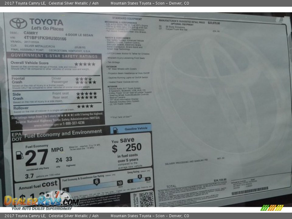 2017 Toyota Camry LE Window Sticker Photo #10
