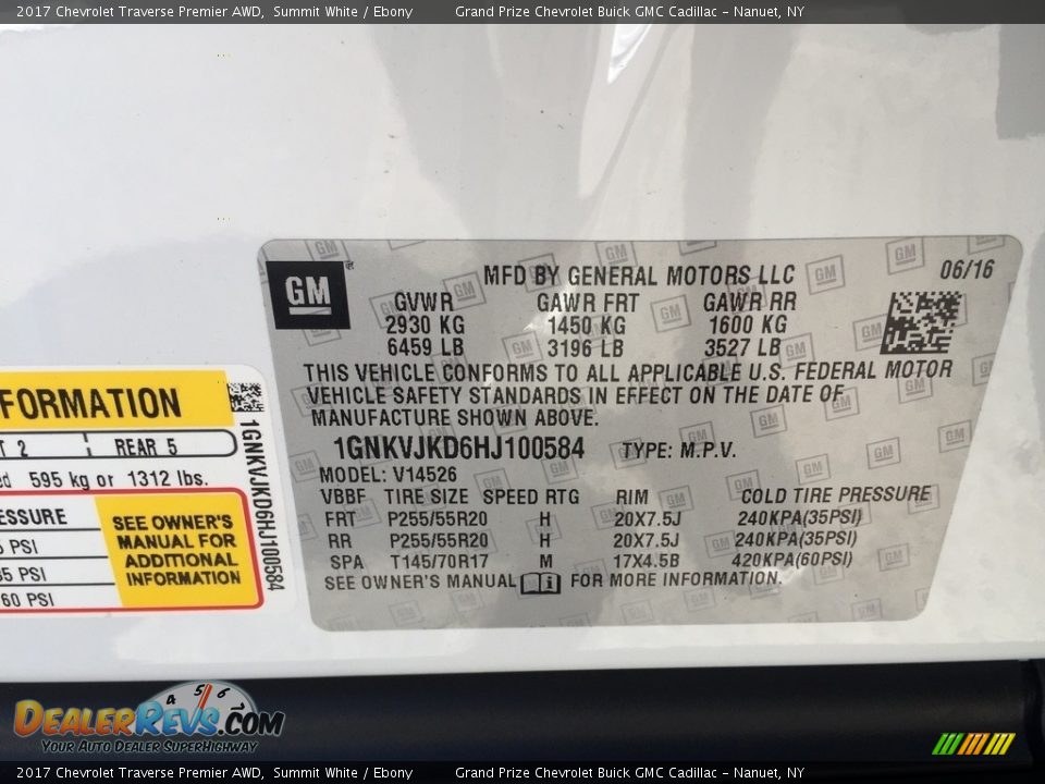2017 Chevrolet Traverse Premier AWD Summit White / Ebony Photo #11