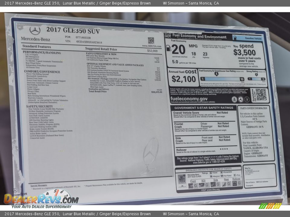 2017 Mercedes-Benz GLE 350 Window Sticker Photo #11