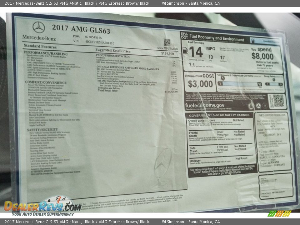 2017 Mercedes-Benz GLS 63 AMG 4Matic Window Sticker Photo #10