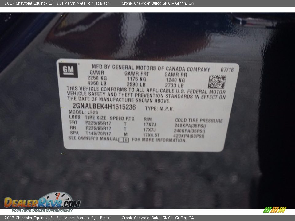 2017 Chevrolet Equinox LS Blue Velvet Metallic / Jet Black Photo #14