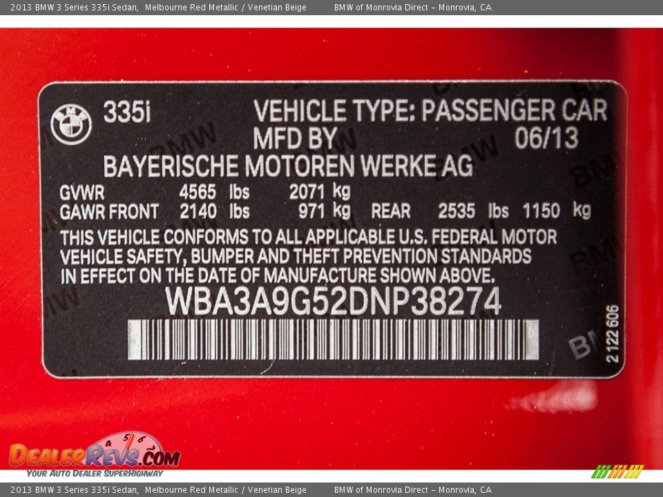 2013 BMW 3 Series 335i Sedan Melbourne Red Metallic / Venetian Beige Photo #20
