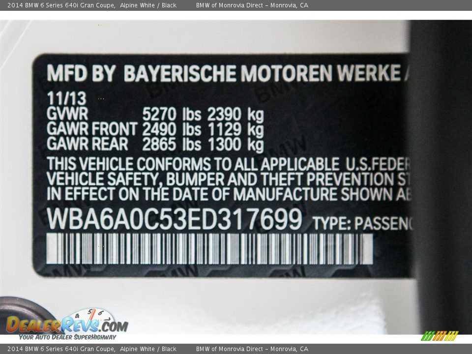 2014 BMW 6 Series 640i Gran Coupe Alpine White / Black Photo #20