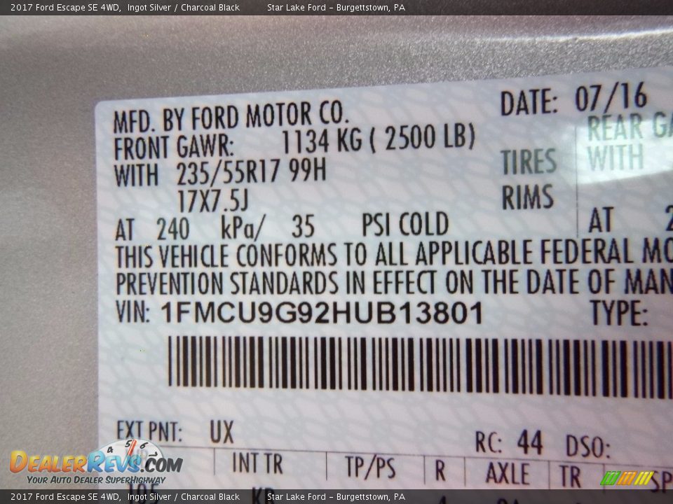 2017 Ford Escape SE 4WD Ingot Silver / Charcoal Black Photo #16