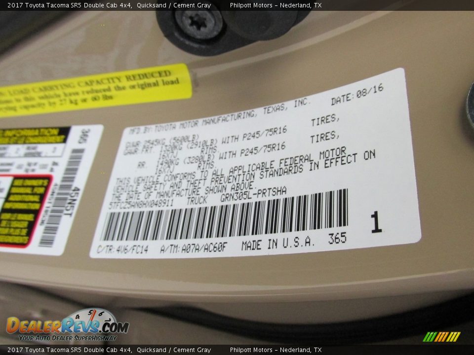 2017 Toyota Tacoma SR5 Double Cab 4x4 Quicksand / Cement Gray Photo #35