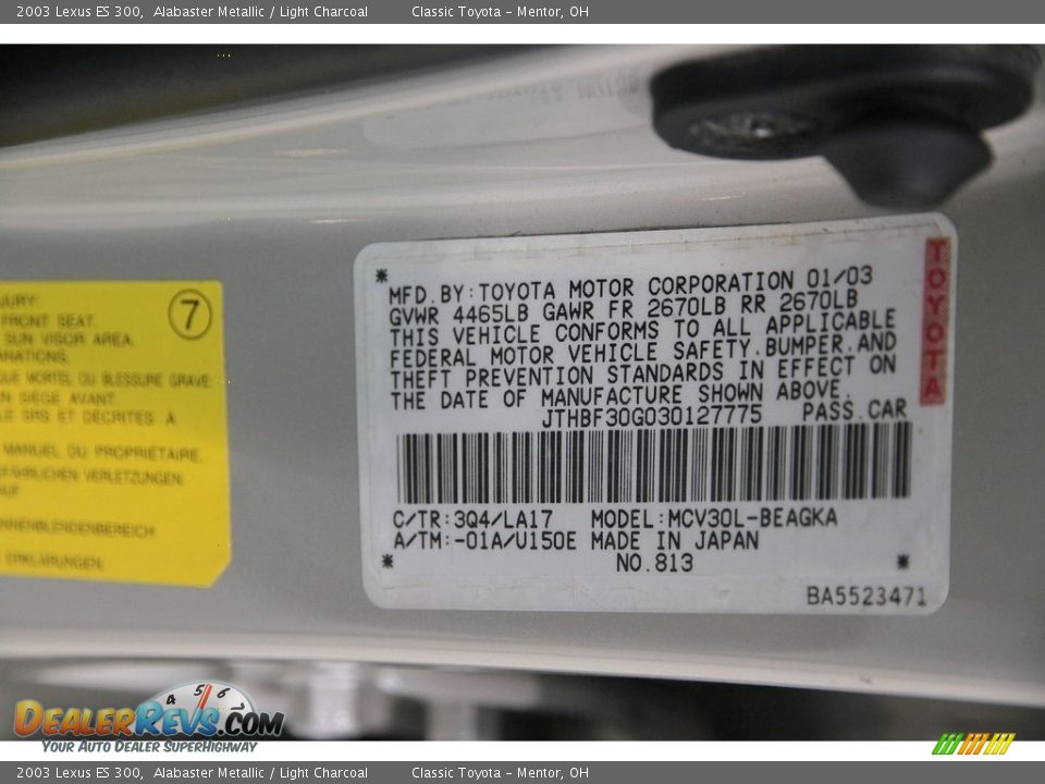 2003 Lexus ES 300 Alabaster Metallic / Light Charcoal Photo #22