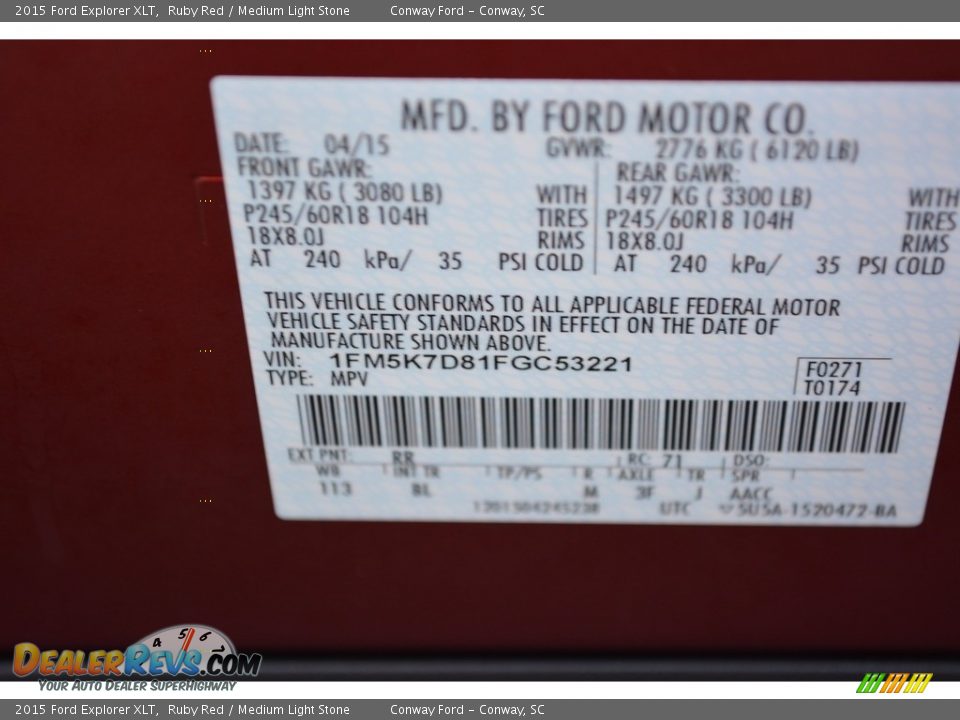 2015 Ford Explorer XLT Ruby Red / Medium Light Stone Photo #18