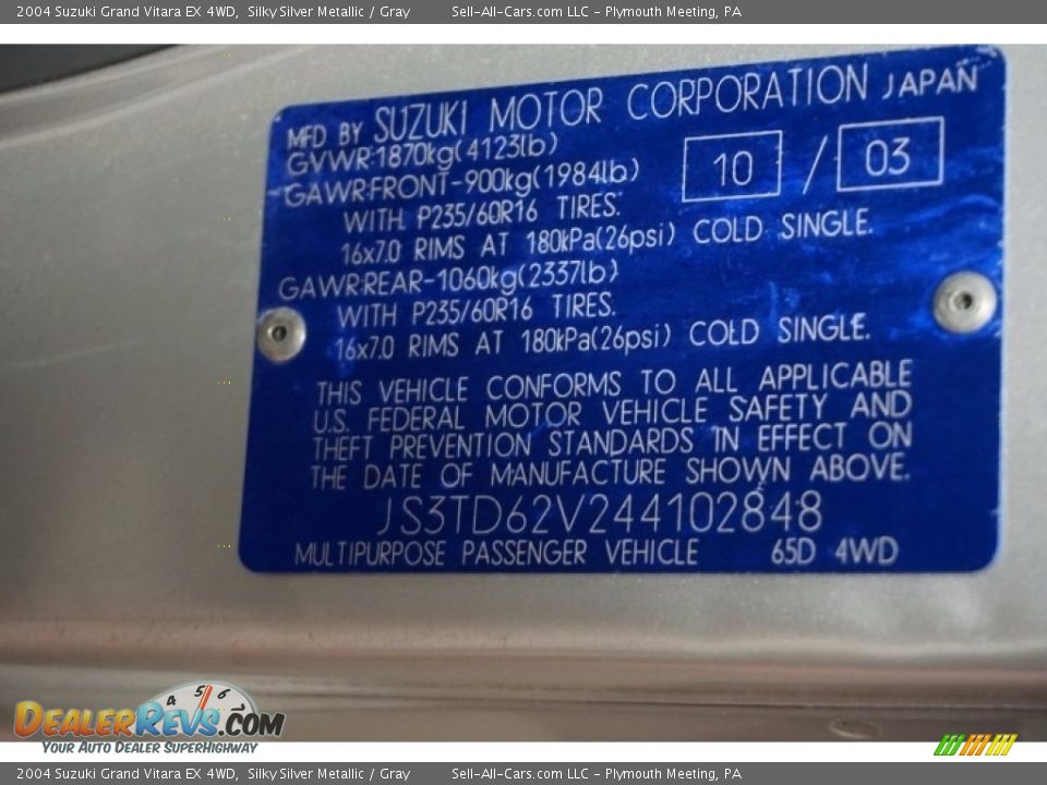 2004 Suzuki Grand Vitara EX 4WD Silky Silver Metallic / Gray Photo #14