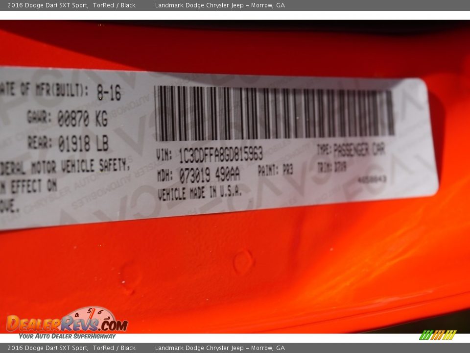 2016 Dodge Dart SXT Sport TorRed / Black Photo #7