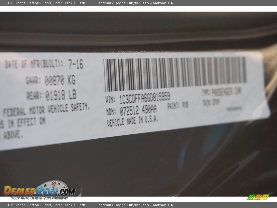 2016 Dodge Dart SXT Sport Pitch Black / Black Photo #9