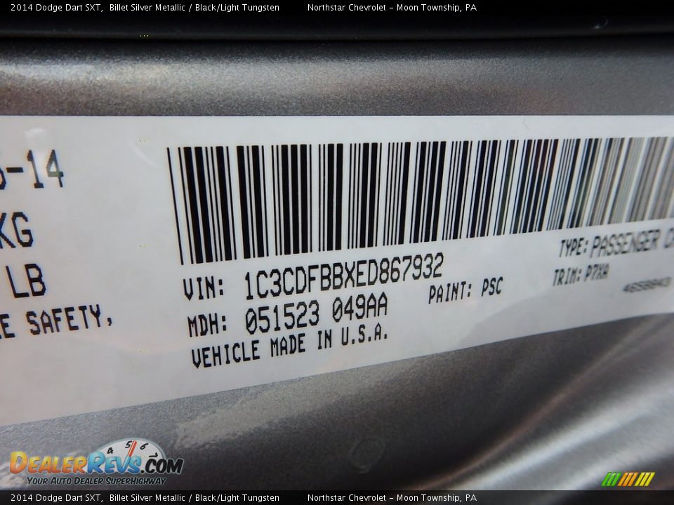 2014 Dodge Dart SXT Billet Silver Metallic / Black/Light Tungsten Photo #29