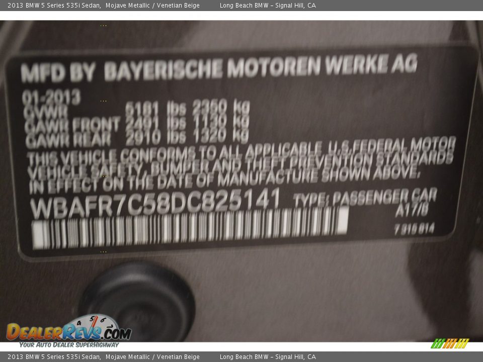 2013 BMW 5 Series 535i Sedan Mojave Metallic / Venetian Beige Photo #11