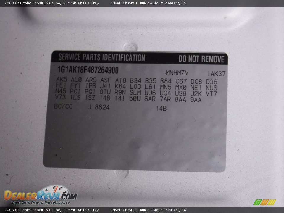 2008 Chevrolet Cobalt LS Coupe Summit White / Gray Photo #29