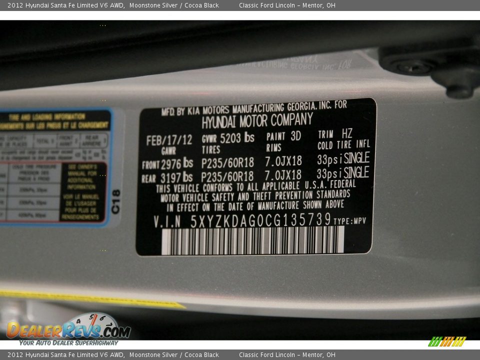 2012 Hyundai Santa Fe Limited V6 AWD Moonstone Silver / Cocoa Black Photo #18