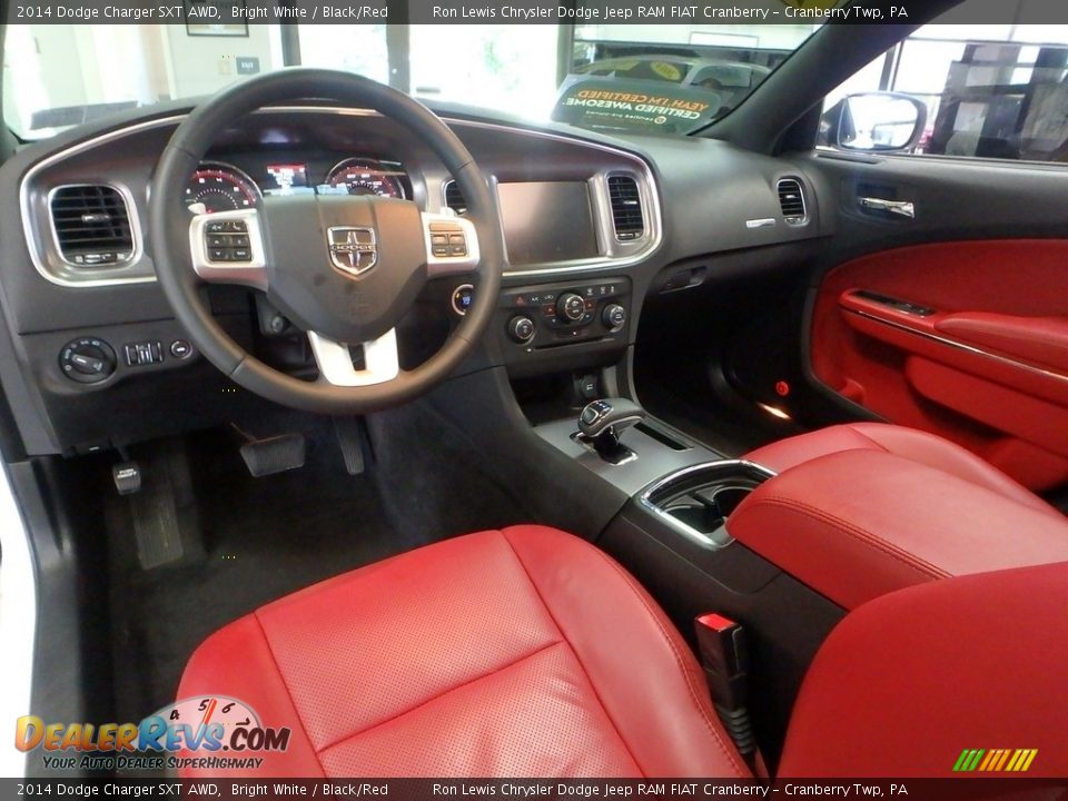 2014 Dodge Charger SXT AWD Bright White / Black/Red Photo #14