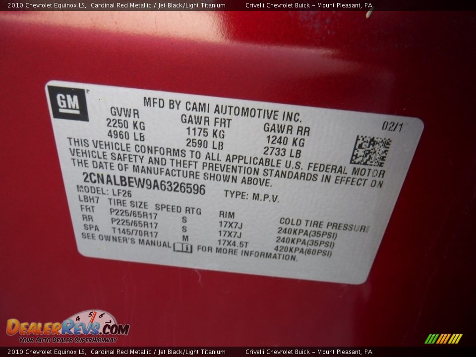 2010 Chevrolet Equinox LS Cardinal Red Metallic / Jet Black/Light Titanium Photo #33