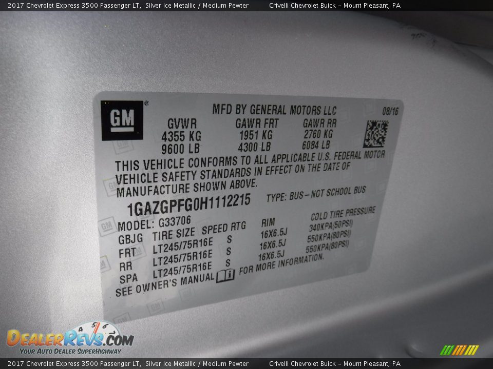 2017 Chevrolet Express 3500 Passenger LT Silver Ice Metallic / Medium Pewter Photo #23