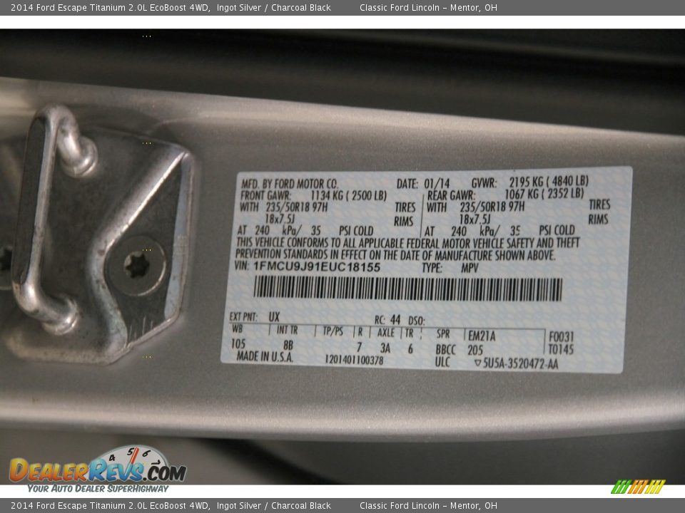 2014 Ford Escape Titanium 2.0L EcoBoost 4WD Ingot Silver / Charcoal Black Photo #16