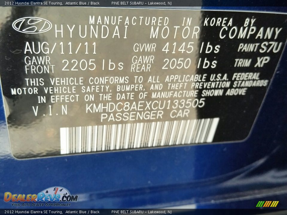 2012 Hyundai Elantra SE Touring Atlantic Blue / Black Photo #32