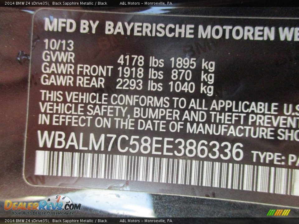 2014 BMW Z4 sDrive35i Black Sapphire Metallic / Black Photo #19