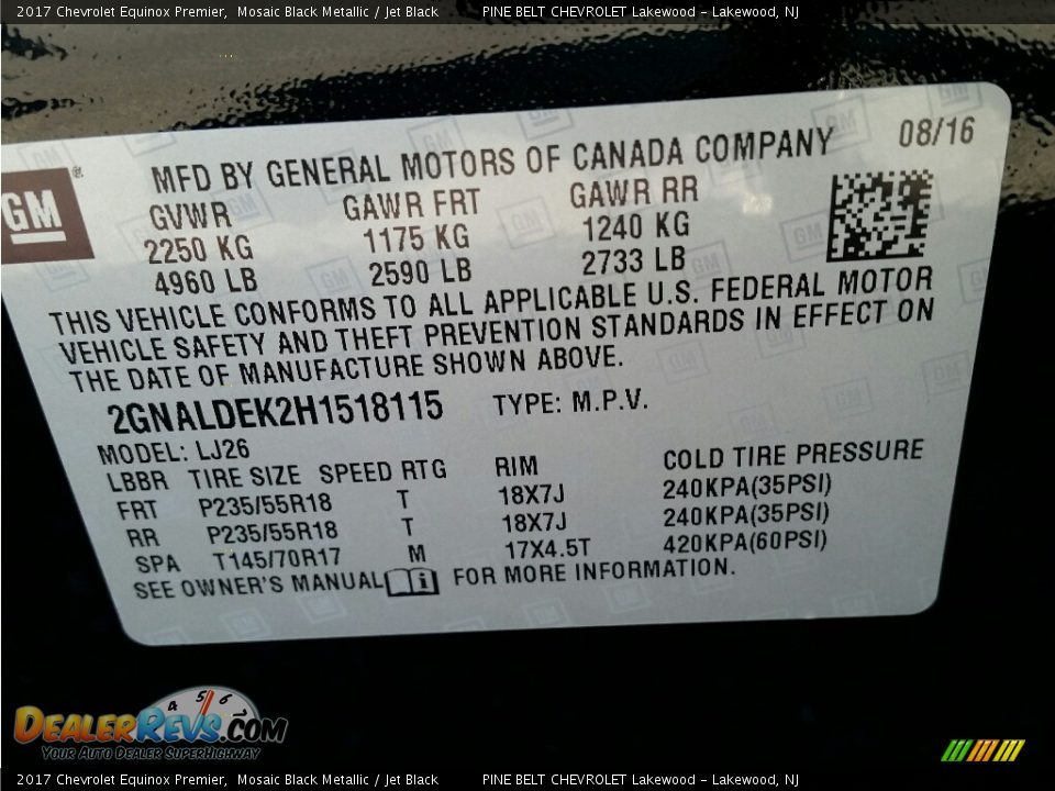 2017 Chevrolet Equinox Premier Mosaic Black Metallic / Jet Black Photo #9