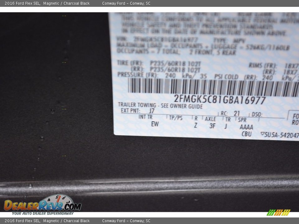 2016 Ford Flex SEL Magnetic / Charcoal Black Photo #17